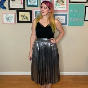 ON HOLD Shiny gunmetal silver pleated skirt size medium